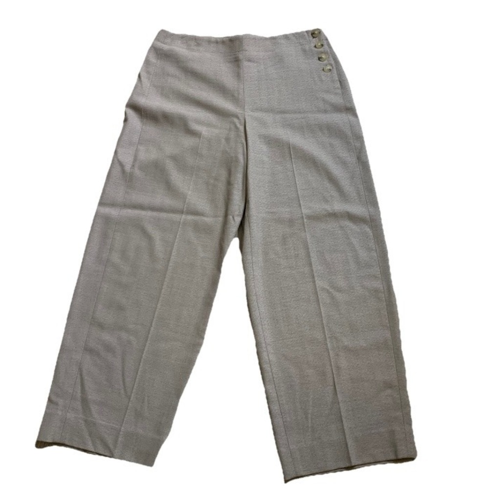 Vince Cropped Pants Wide Leg Trousers Side Sailor Button Tan Beige Size 8 Wool